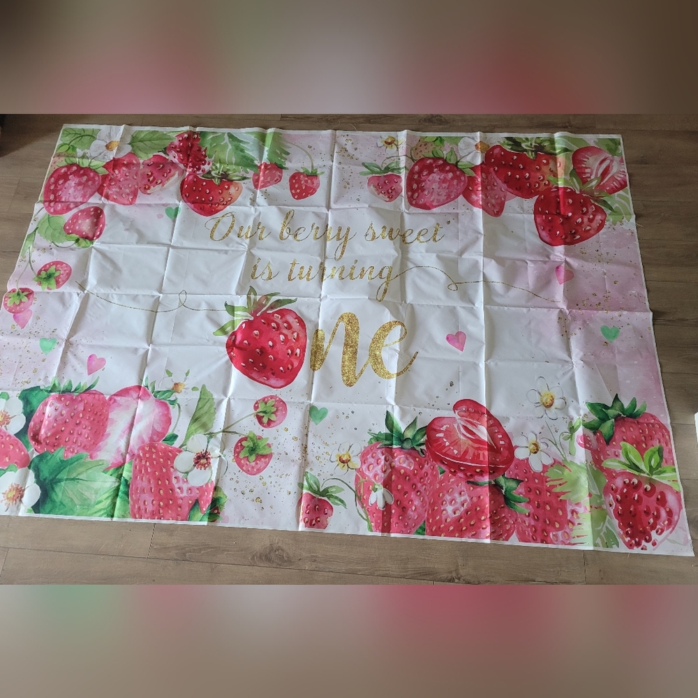 Our Berry Sweet Is Turning One Stawberries Birthday Banner